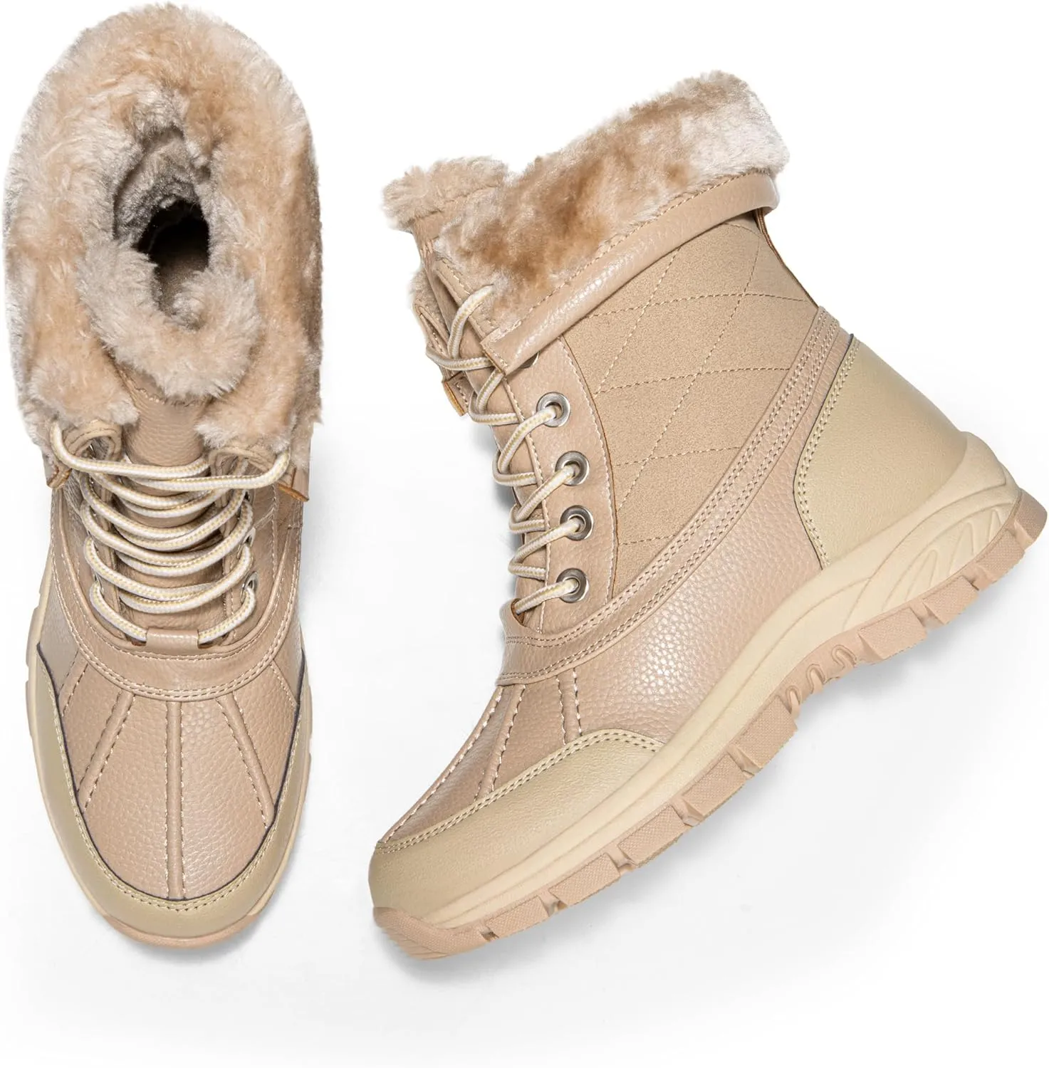 DREAM PAIRS Snow Boots for Women Waterproof Mid Calf Lace Up Duck Boots Warm Faux Fur FuzzyGo Bold Winter Boots for Outdoor