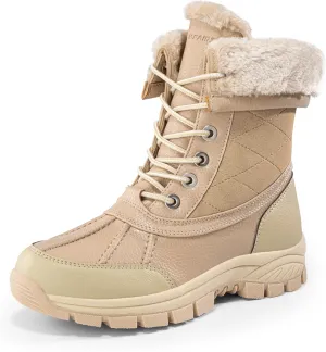 DREAM PAIRS Snow Boots for Women Waterproof Mid Calf Lace Up Duck Boots Warm Faux Fur FuzzyGo Bold Winter Boots for Outdoor