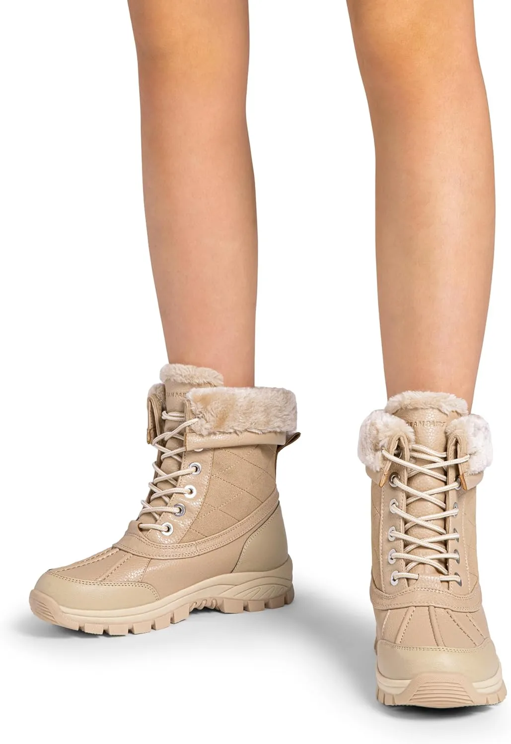 DREAM PAIRS Snow Boots for Women Waterproof Mid Calf Lace Up Duck Boots Warm Faux Fur FuzzyGo Bold Winter Boots for Outdoor