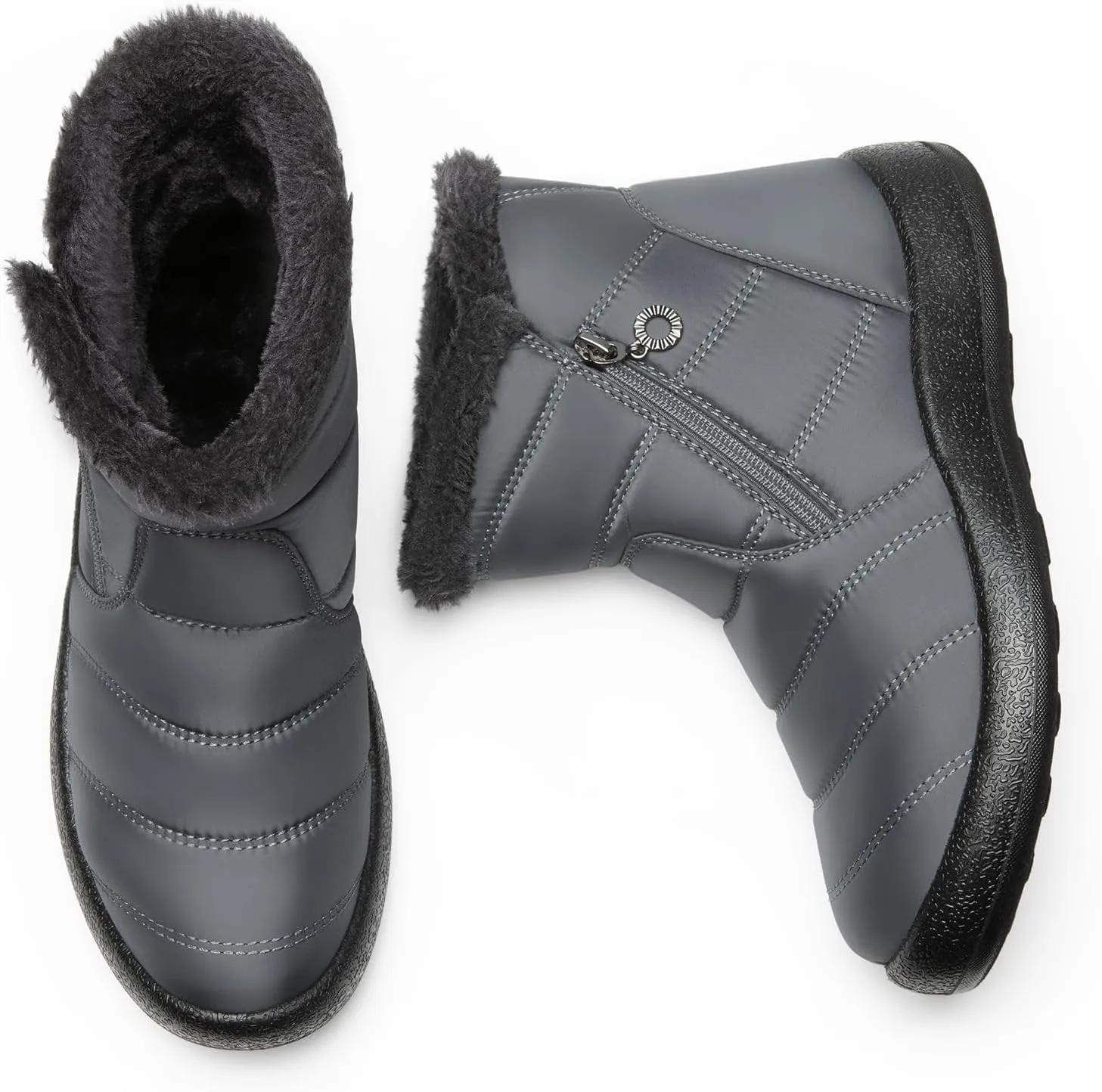 DREAM PAIRS Winter Boots for Women Warm Fur Lined with Zipper Flat Ankle Boots Comfortable Lightweight Outdoor Indoor Booties