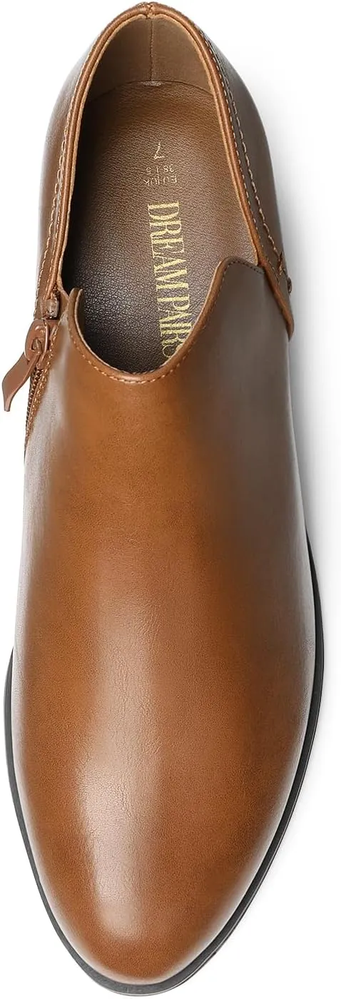 DREAM PAIRS Women's Ankle Boots Fall Boots Leather Thick Heel Side Zip Women Low Chunky Heeled Booties