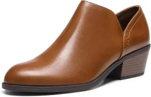 DREAM PAIRS Women's Ankle Boots Fall Boots Leather Thick Heel Side Zip Women Low Chunky Heeled Booties