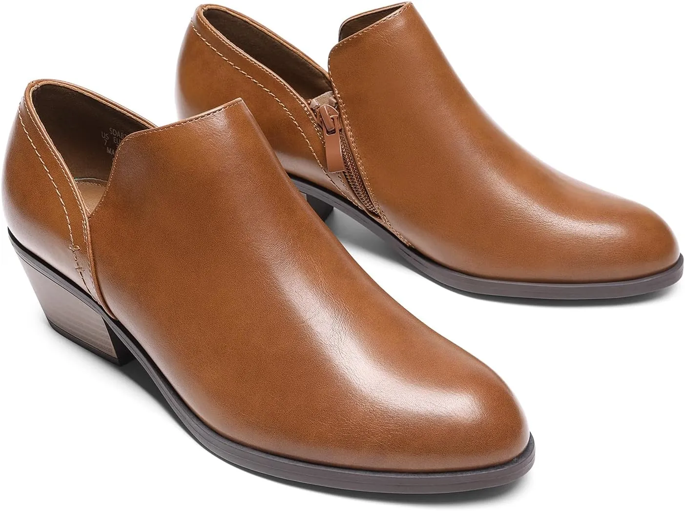 DREAM PAIRS Women's Ankle Boots Fall Boots Leather Thick Heel Side Zip Women Low Chunky Heeled Booties