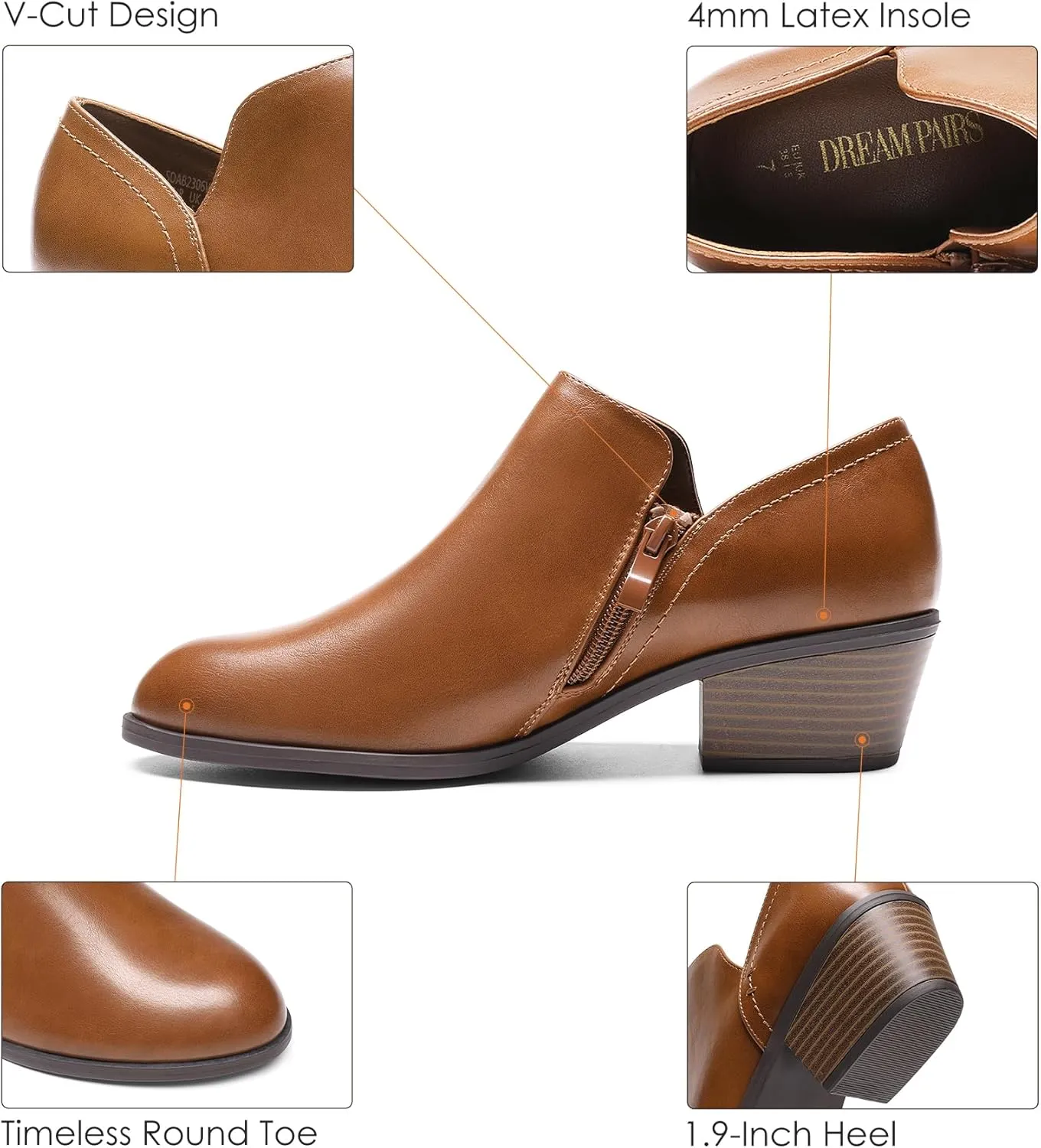 DREAM PAIRS Women's Ankle Boots Fall Boots Leather Thick Heel Side Zip Women Low Chunky Heeled Booties