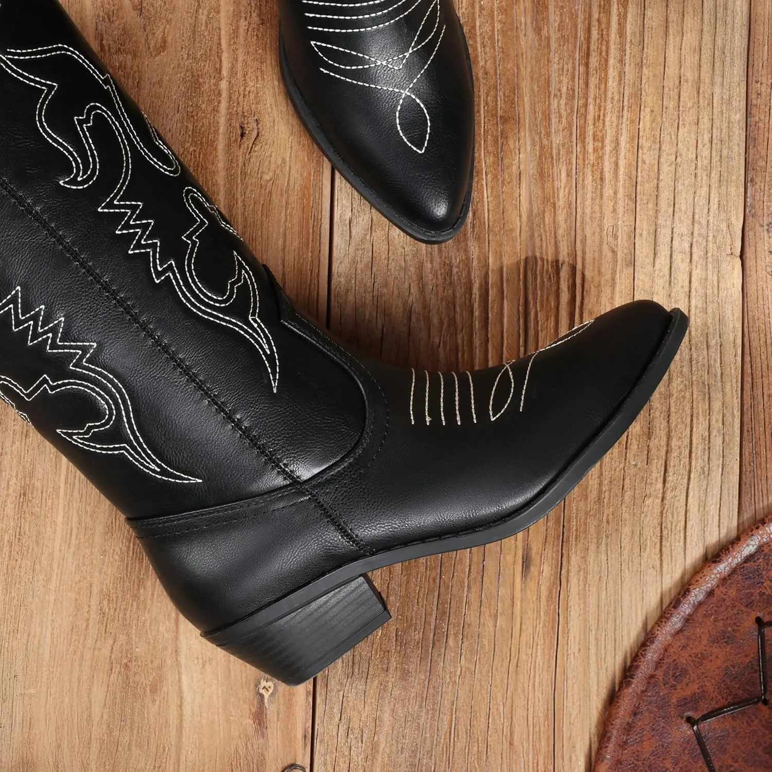 DREAM PAIRS Women's Cowboy Boots Pull On Cowgirl Boots Mid Calf Western Boots