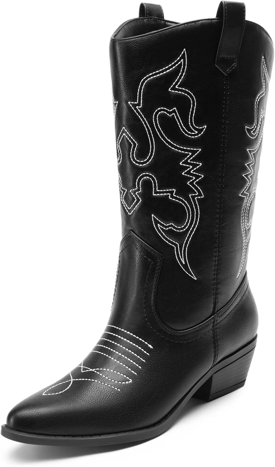 DREAM PAIRS Women's Cowboy Boots Pull On Cowgirl Boots Mid Calf Western Boots