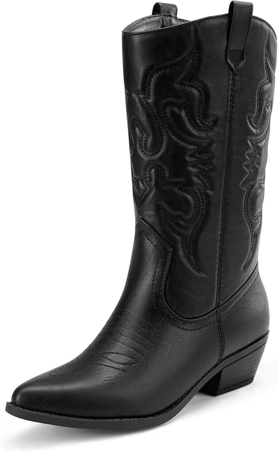 DREAM PAIRS Women's Cowboy Boots Pull On Cowgirl Boots Mid Calf Western Boots