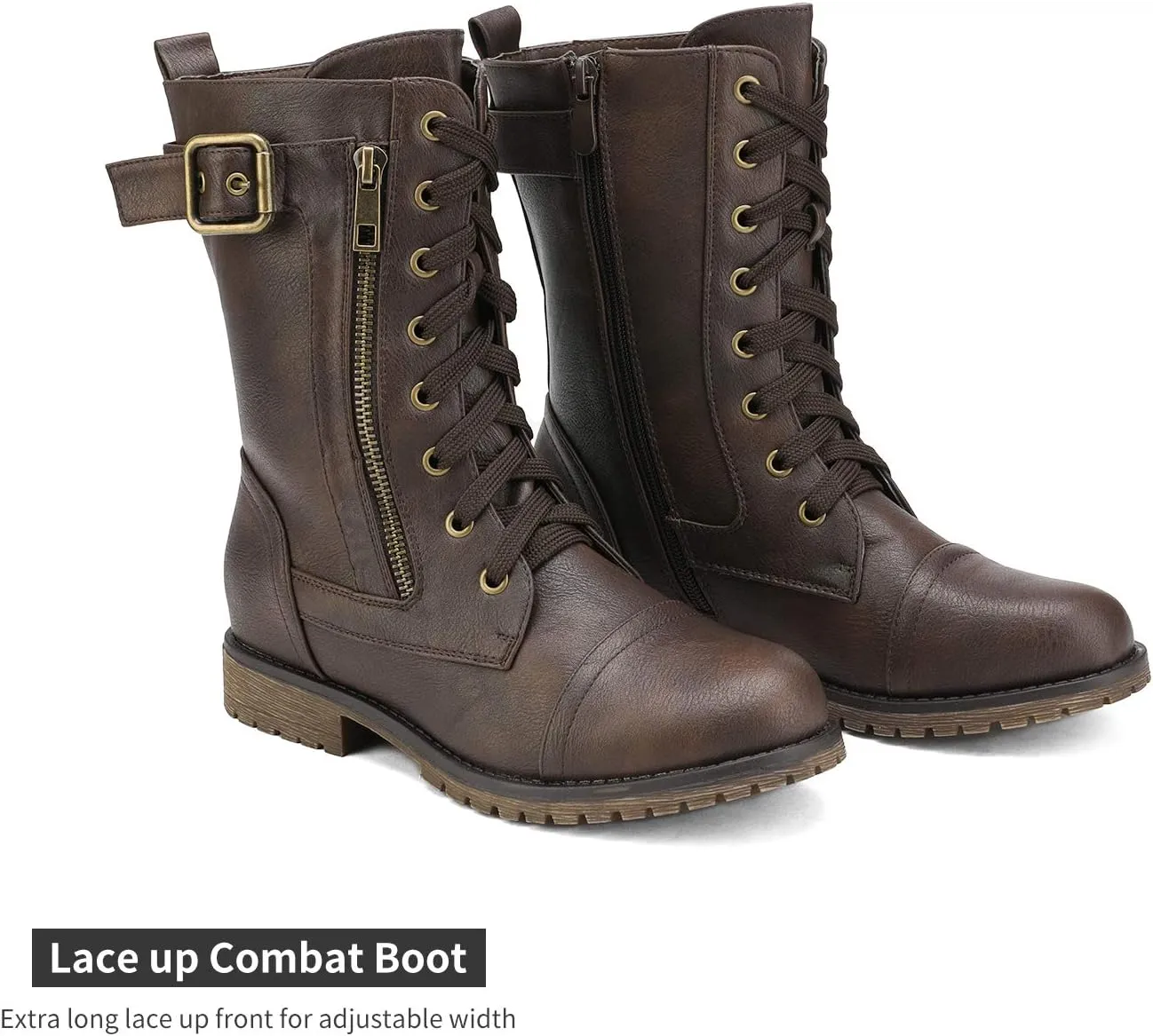 DREAM PAIRS Women's Mid Calf Built-in Wallet Pocket Lace up Military Combat Boots