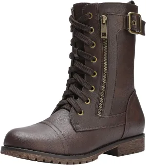 DREAM PAIRS Women's Mid Calf Built-in Wallet Pocket Lace up Military Combat Boots