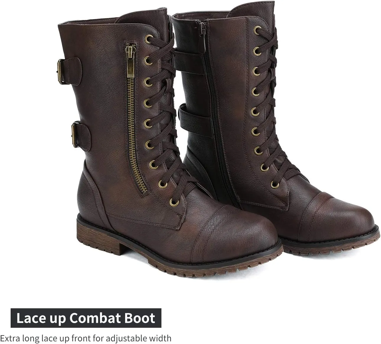 DREAM PAIRS Women's Mid Calf Built-in Wallet Pocket Lace up Military Combat Boots