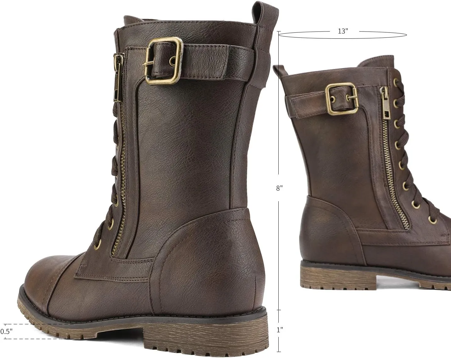 DREAM PAIRS Women's Mid Calf Built-in Wallet Pocket Lace up Military Combat Boots