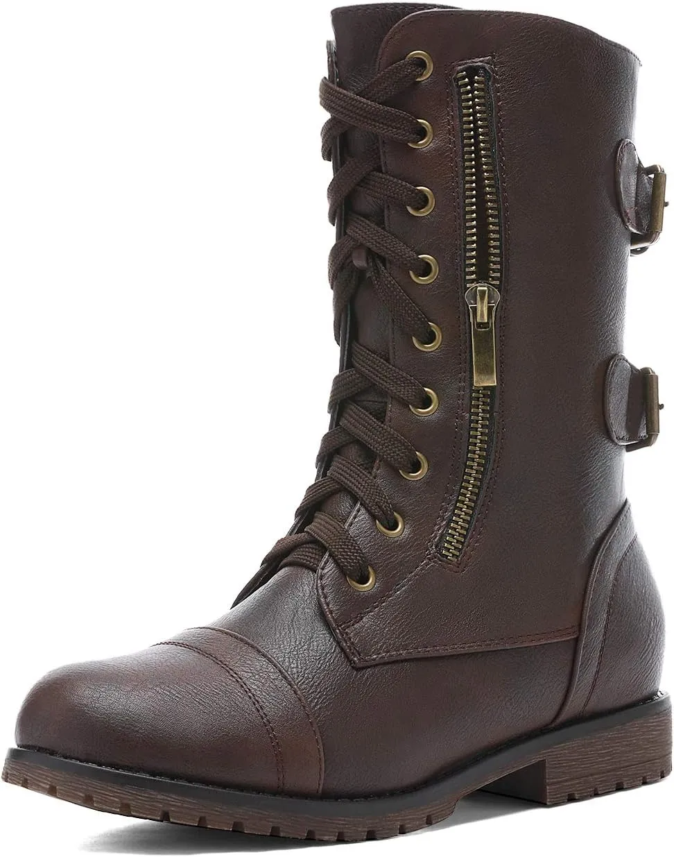 DREAM PAIRS Women's Mid Calf Built-in Wallet Pocket Lace up Military Combat Boots