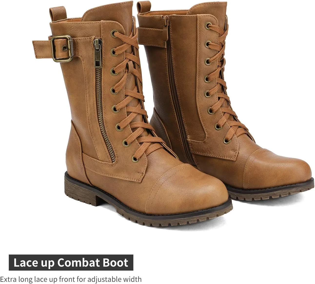 DREAM PAIRS Women's Mid Calf Built-in Wallet Pocket Lace up Military Combat Boots