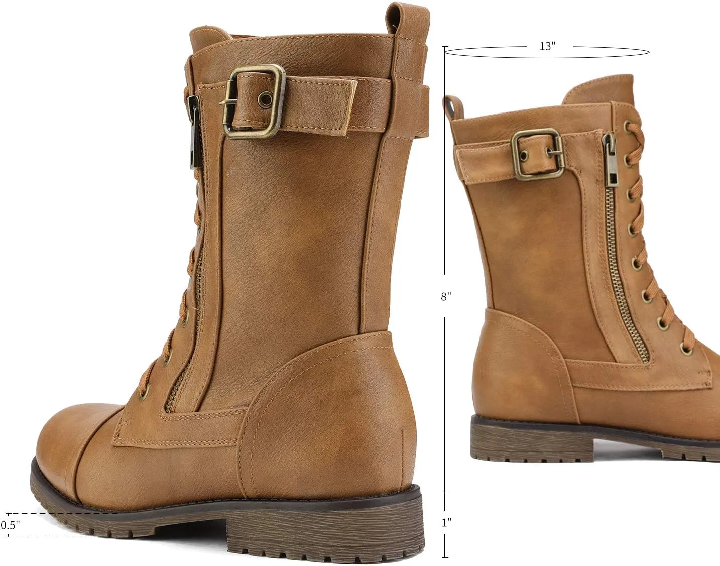 DREAM PAIRS Women's Mid Calf Built-in Wallet Pocket Lace up Military Combat Boots