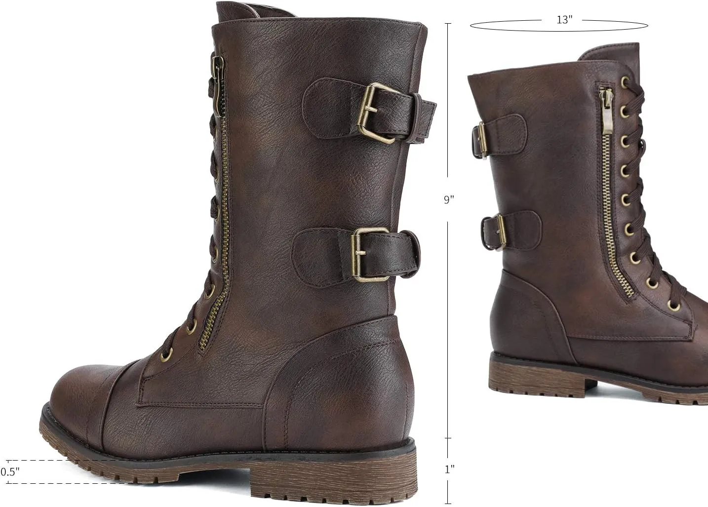 DREAM PAIRS Women's Mid Calf Built-in Wallet Pocket Lace up Military Combat Boots