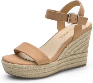 DREAM PAIRS Women's Platform Wedges Sandals, Comfortable Open Toe Espadrilles Sandals Dressy Buckle Ankle Strap Summer Shoes