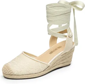 DREAM PAIRS Women's Wedge Sandals Platform Close Toe Espadrilles Strappy Lace Up Sandals Cute Fashion Comfortable Dressy Beach Vocation Summer Shoes