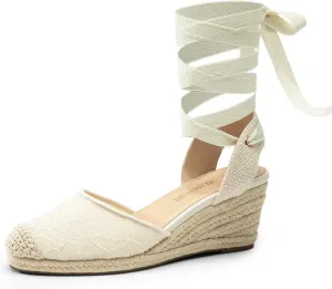 DREAM PAIRS Women's Wedge Sandals Platform Close Toe Espadrilles Strappy Lace Up Sandals Cute Fashion Comfortable Dressy Beach Vocation Summer Shoes