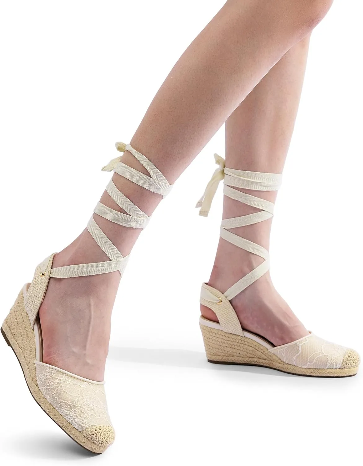 DREAM PAIRS Women's Wedge Sandals Platform Close Toe Espadrilles Strappy Lace Up Sandals Cute Fashion Comfortable Dressy Beach Vocation Summer Shoes