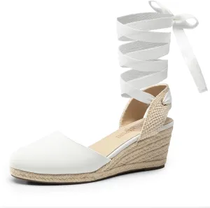 DREAM PAIRS Women's Wedge Sandals Platform Close Toe Espadrilles Strappy Lace Up Sandals Cute Fashion Comfortable Dressy Beach Vocation Summer Shoes