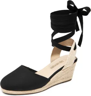 DREAM PAIRS Women's Wedge Sandals Platform Close Toe Espadrilles Strappy Lace Up Sandals Cute Fashion Comfortable Dressy Beach Vocation Summer Shoes