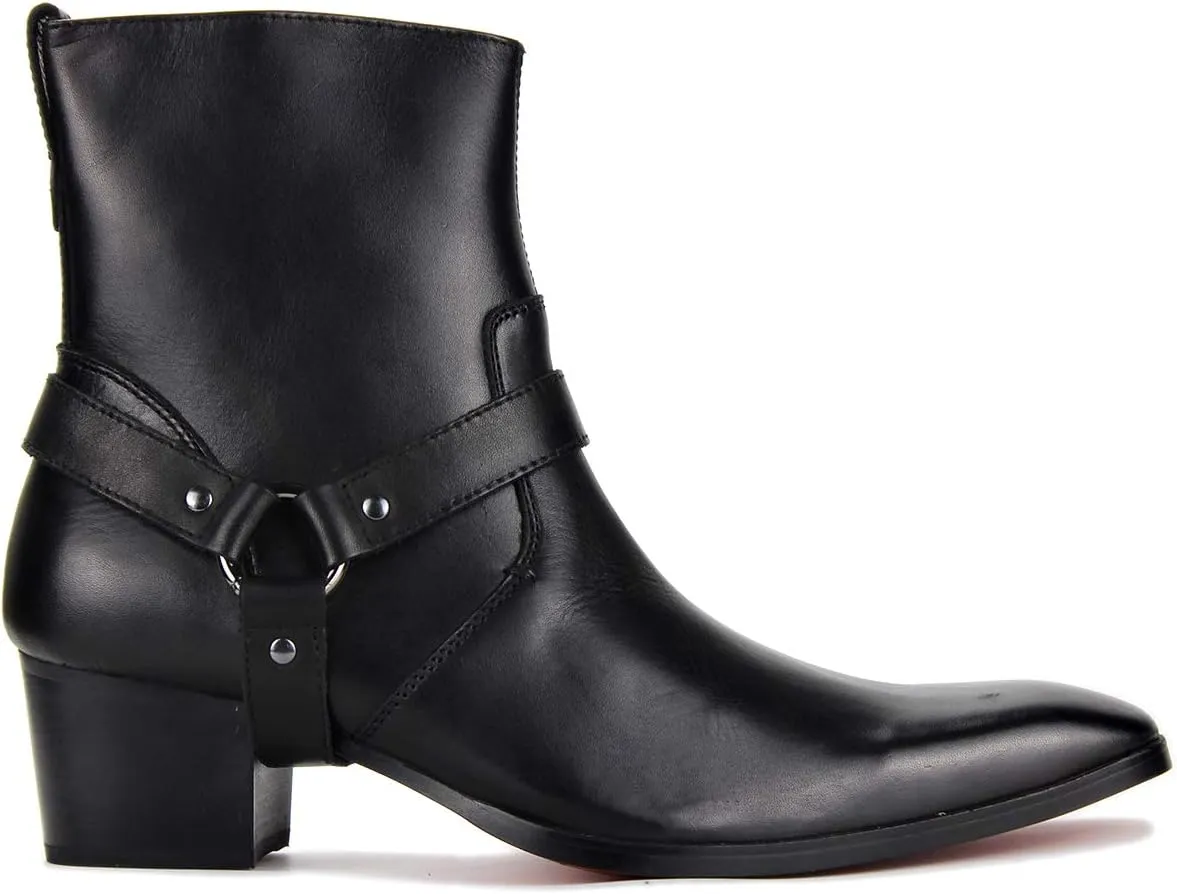 Dress Boot for Men Heels Casual Chelsea Combat Ankle Chukka Boots Zipper Black JY002