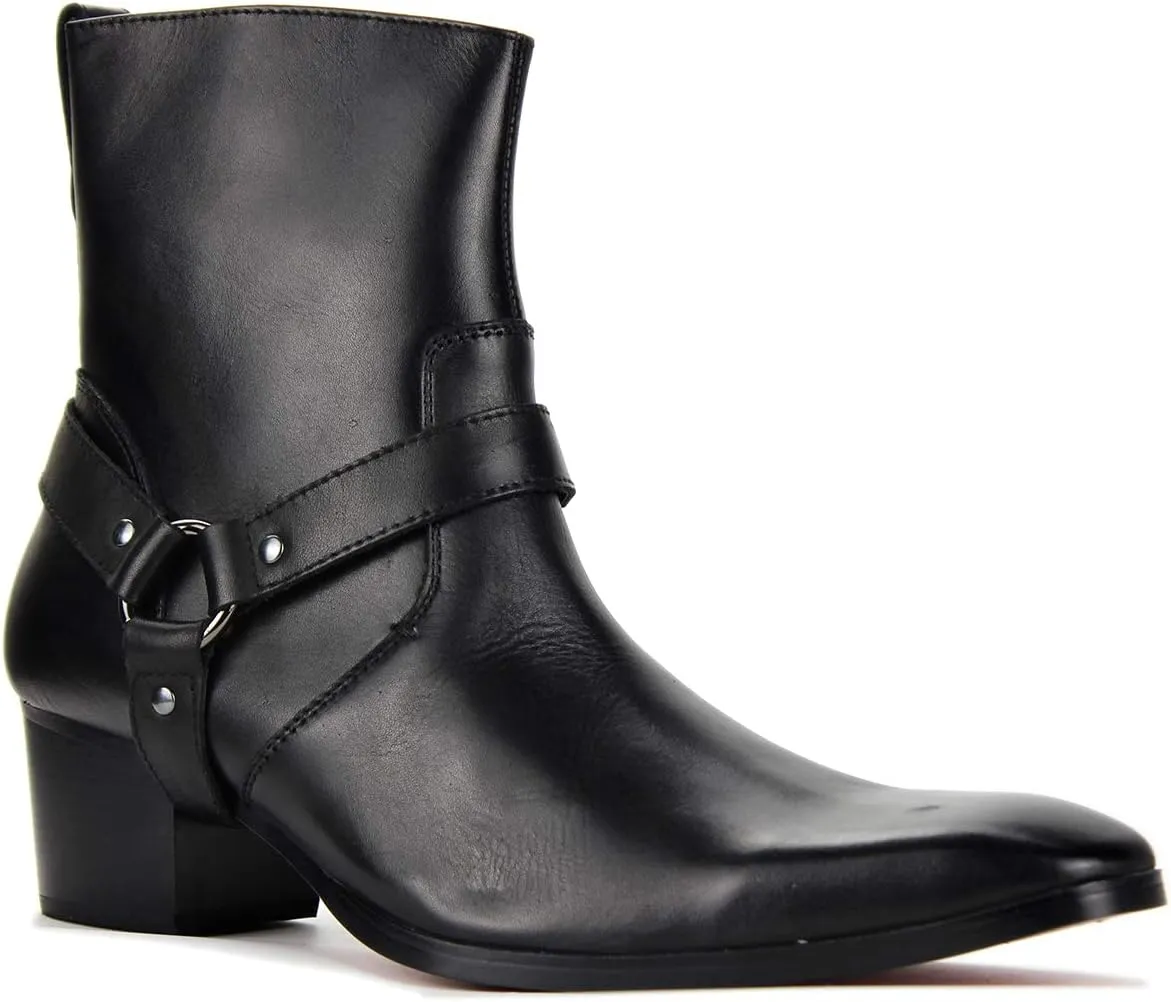 Dress Boot for Men Heels Casual Chelsea Combat Ankle Chukka Boots Zipper Black JY002