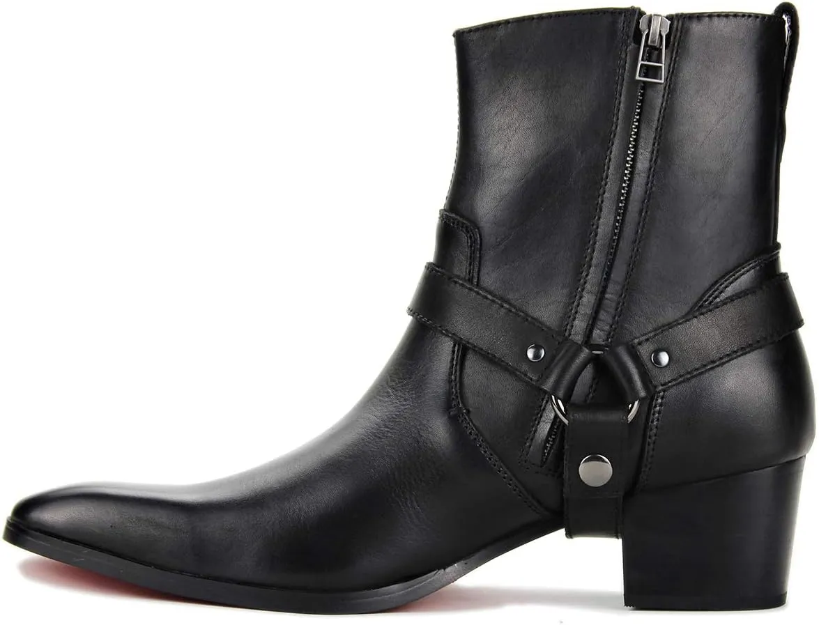 Dress Boot for Men Heels Casual Chelsea Combat Ankle Chukka Boots Zipper Black JY002