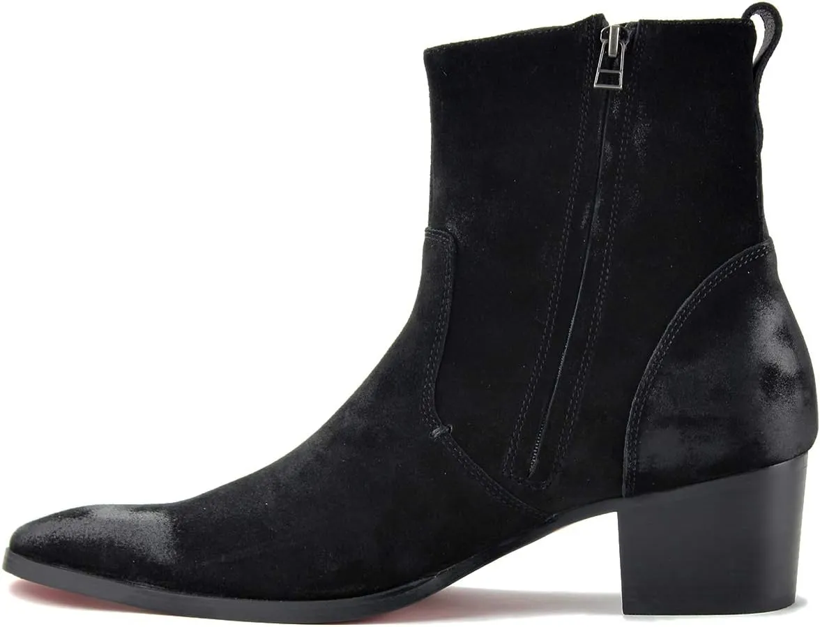 Dress Boot for Men Heels Casual Chelsea Combat Ankle Chukka Boots Zipper Black JY002