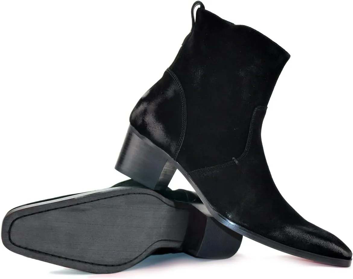 Dress Boot for Men Heels Casual Chelsea Combat Ankle Chukka Boots Zipper Black JY002
