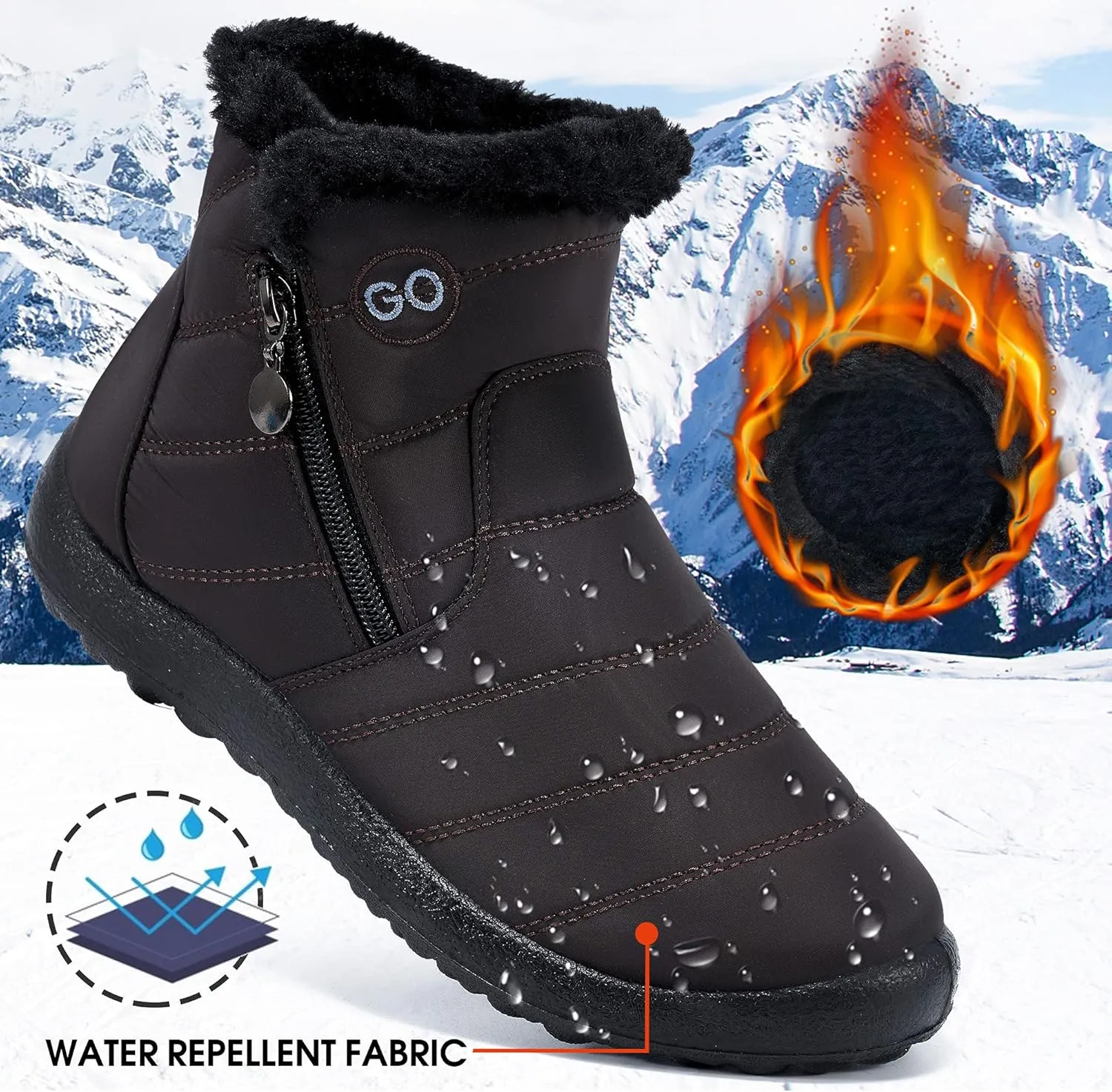 DUOYANGJIASHA Snow Boots for Women Winter Warm Ankle Booties Waterproof Comfortable Slip On Outdoor Fur Lined Lining Zipper Womens Snow Boots