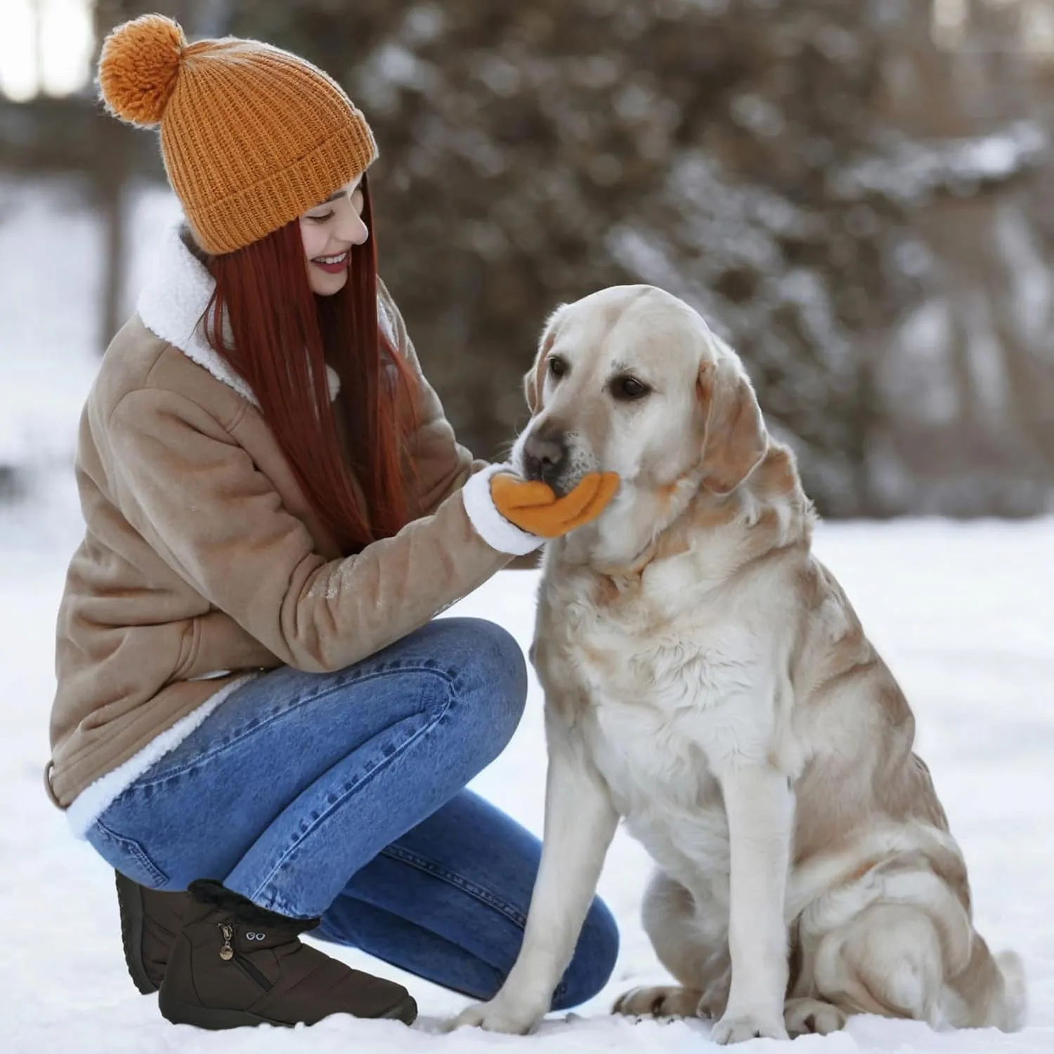 DUOYANGJIASHA Snow Boots for Women Winter Warm Ankle Booties Waterproof Comfortable Slip On Outdoor Fur Lined Lining Zipper Womens Snow Boots
