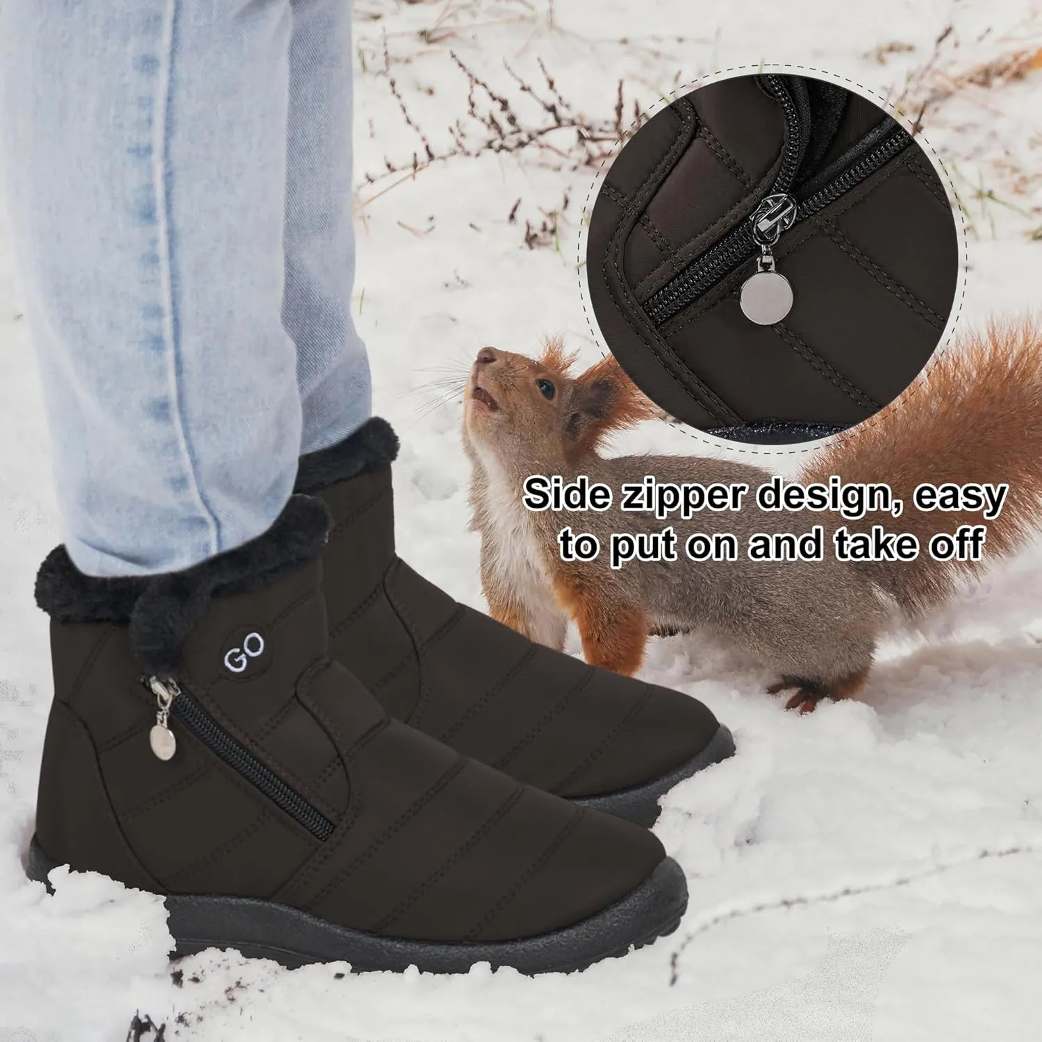 DUOYANGJIASHA Snow Boots for Women Winter Warm Ankle Booties Waterproof Comfortable Slip On Outdoor Fur Lined Lining Zipper Womens Snow Boots