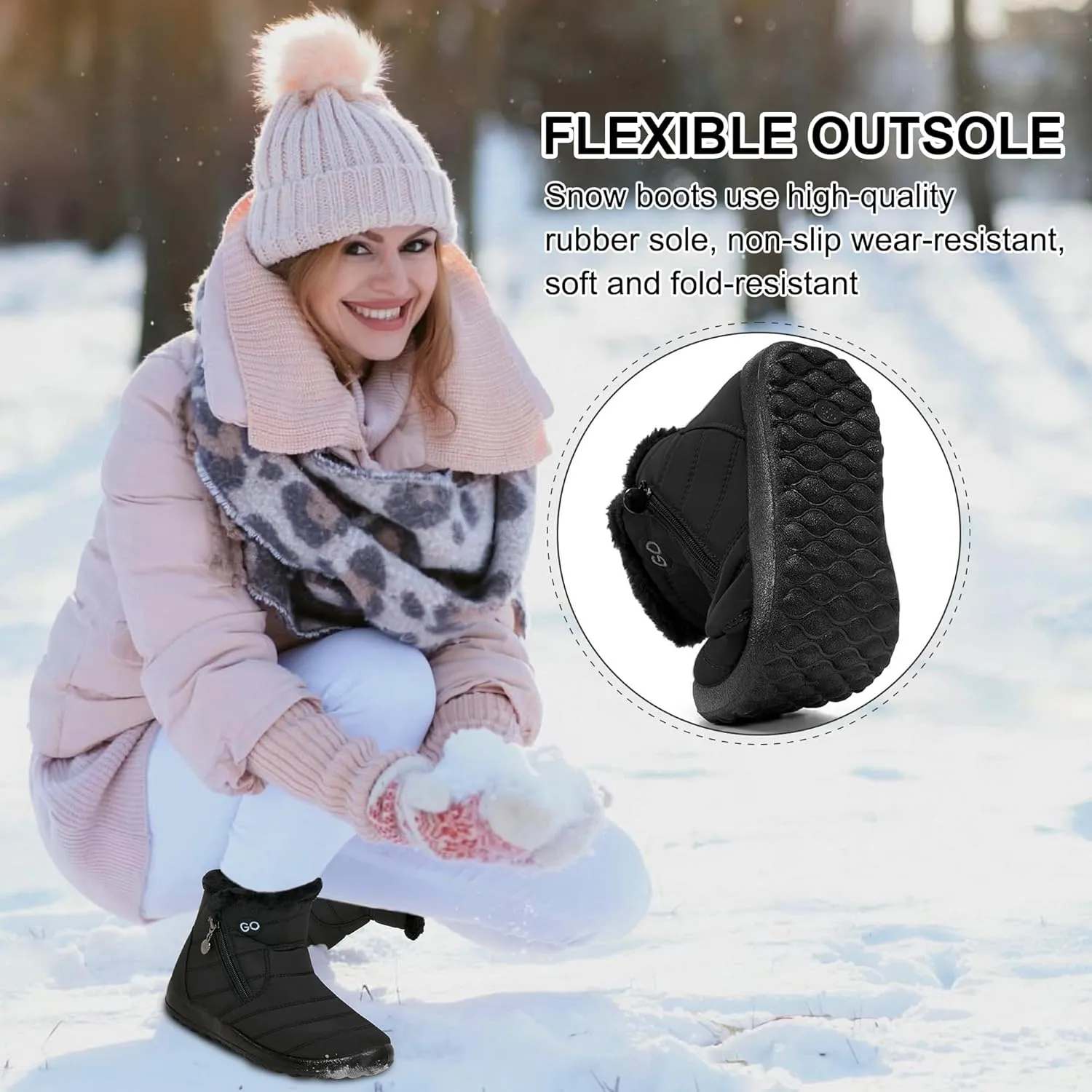 DUOYANGJIASHA Snow Boots for Women Winter Warm Ankle Booties Waterproof Comfortable Slip On Outdoor Fur Lined Lining Zipper Womens Snow Boots