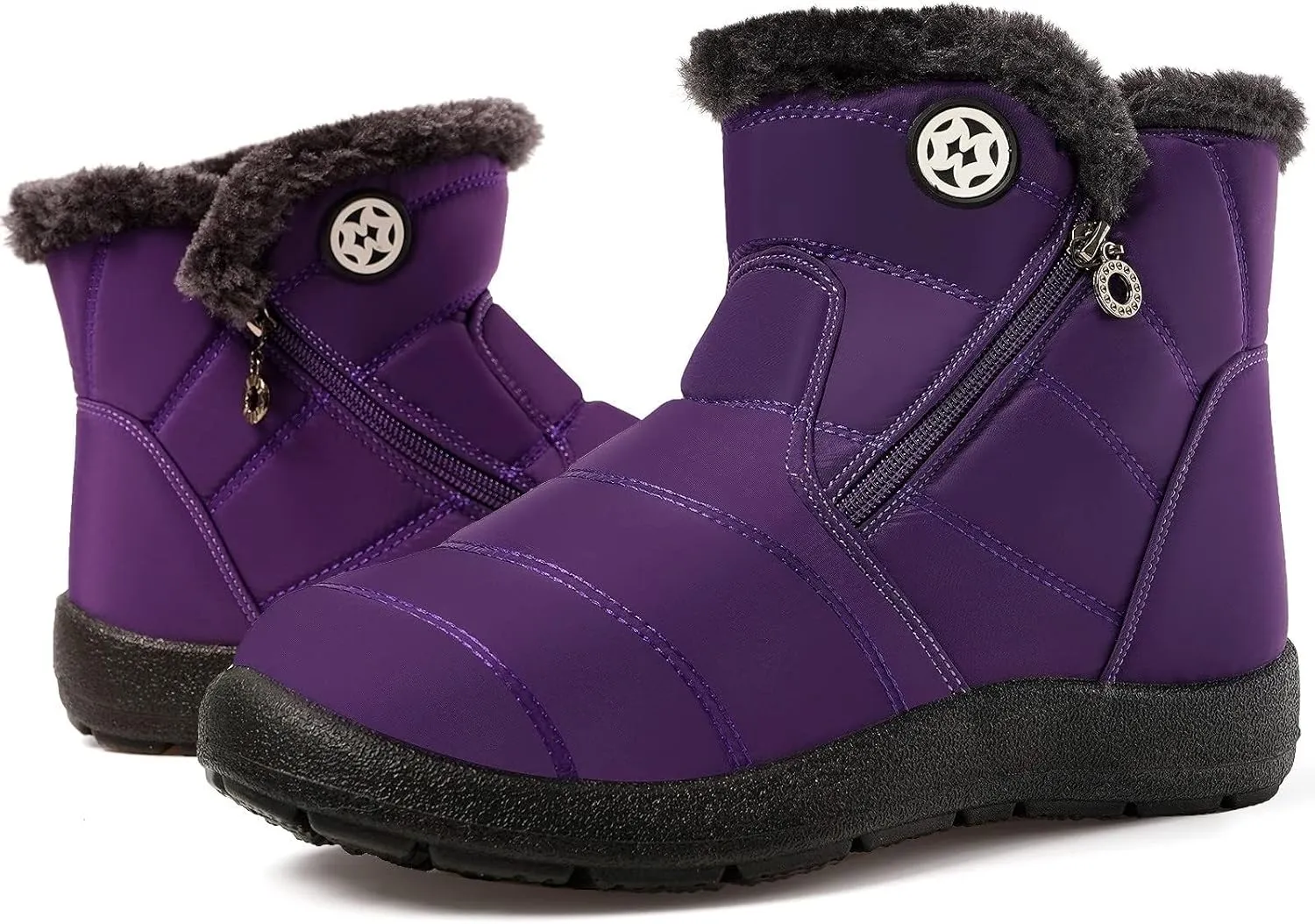 Eagsouni Snow Boots Womens Winter Ankle Boots Ladies Warm Fur Lined Booties Thickening Shoes Zip Flat Sneakers Outdoor Booties