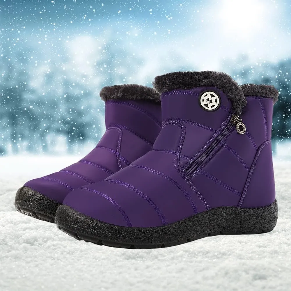 Eagsouni Snow Boots Womens Winter Ankle Boots Ladies Warm Fur Lined Booties Thickening Shoes Zip Flat Sneakers Outdoor Booties
