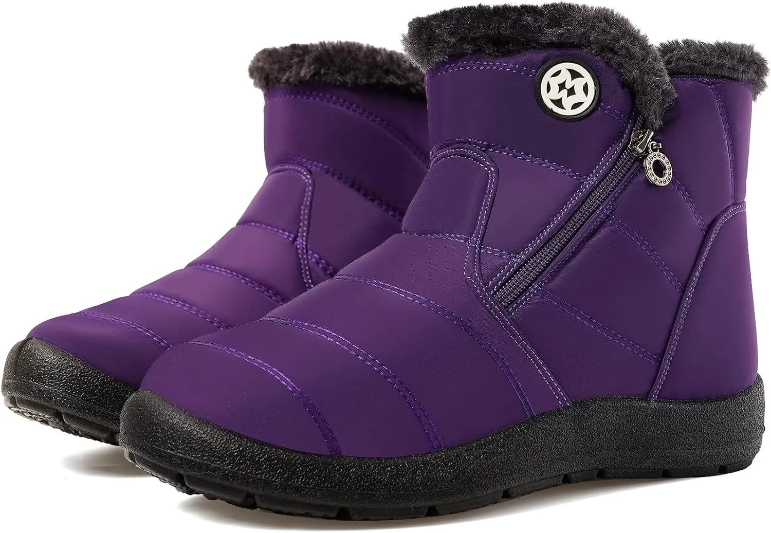 Eagsouni Snow Boots Womens Winter Ankle Boots Ladies Warm Fur Lined Booties Thickening Shoes Zip Flat Sneakers Outdoor Booties