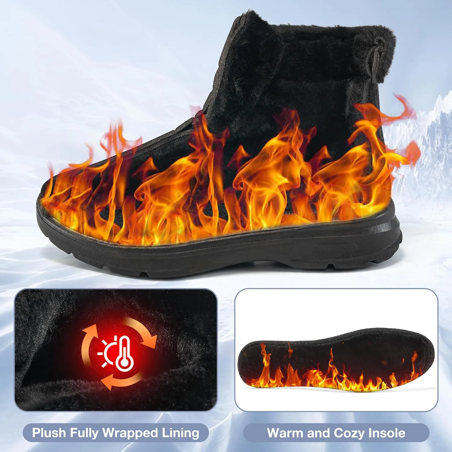 Ecetana Winter Boots for Women Snow Warm Fur Lined Waterproof Ankle Booties Lace Up Non Slip Flat Comfortable Womens Shoes