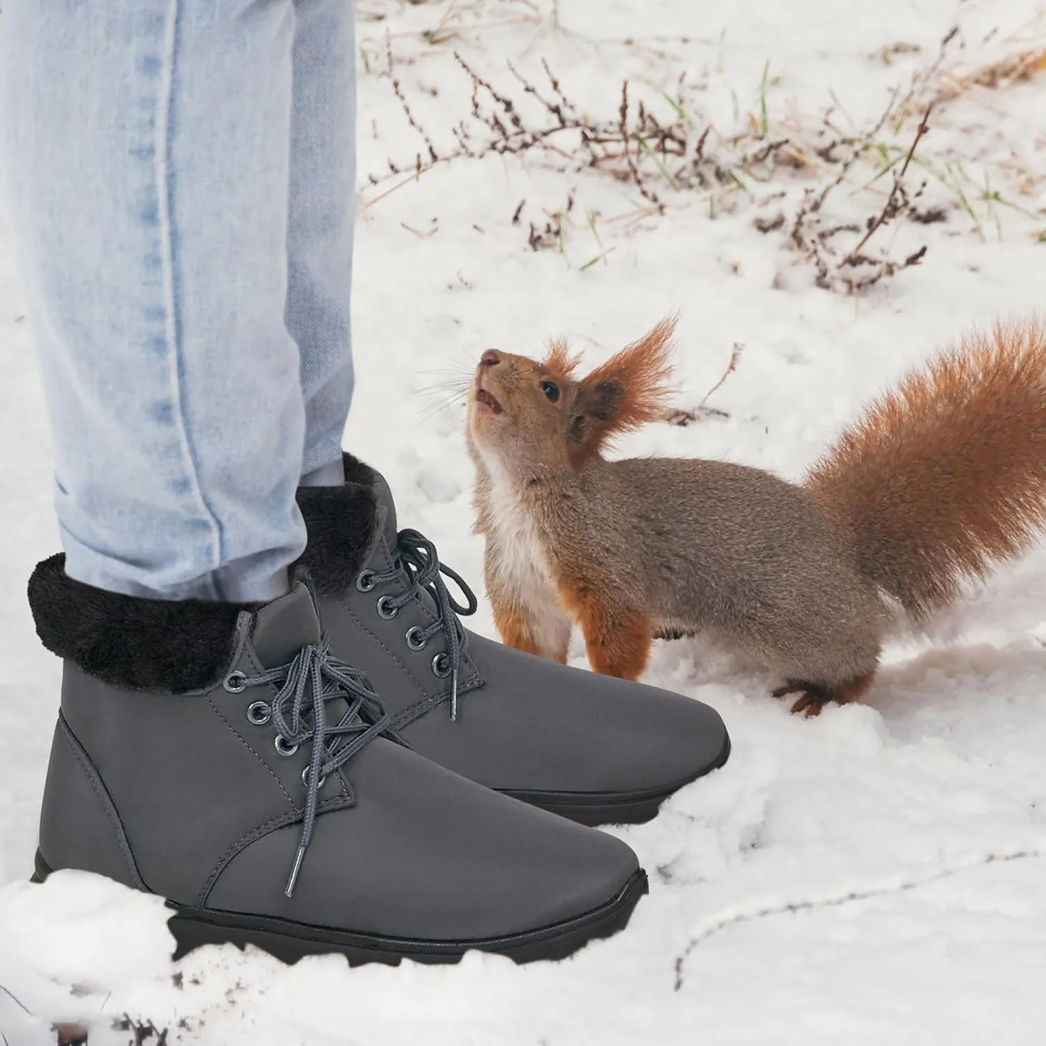 Ecetana Winter Boots for Women Snow Warm Fur Lined Waterproof Ankle Booties Lace Up Non Slip Flat Comfortable Womens Shoes