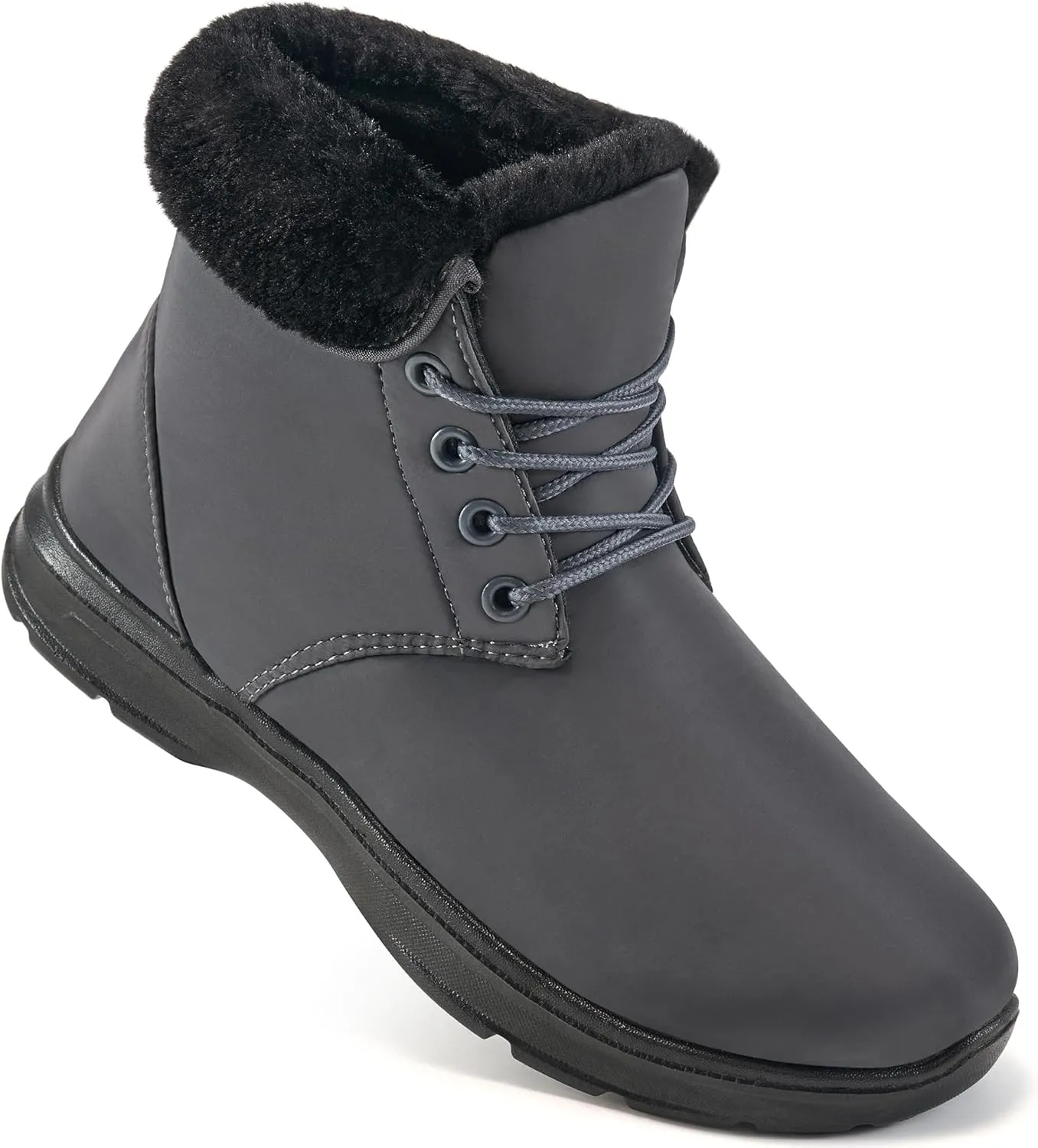 Ecetana Winter Boots for Women Snow Warm Fur Lined Waterproof Ankle Booties Lace Up Non Slip Flat Comfortable Womens Shoes