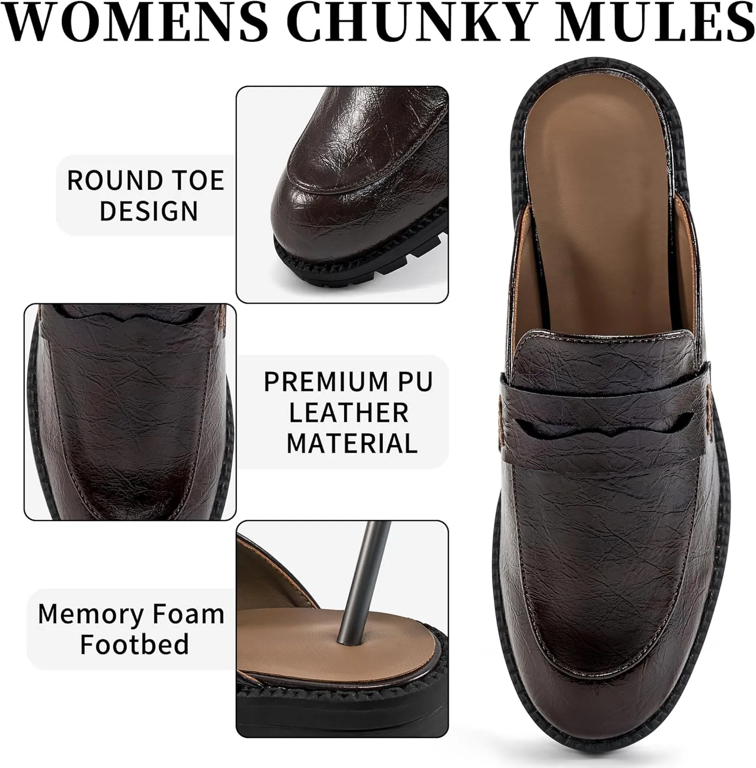 Ecetana Women Mules Comfortable Clogs Platform Chunky Slip on Backless Loafers Casual Walking Business Slide Shoes