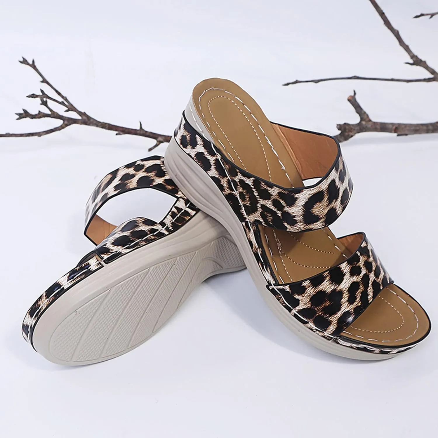 Eduavar Orthopedic Sandals for Women, Women Walking Slippers with Arch Support Leopard Anti-Slip Comfortable Sandals