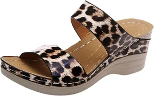 Eduavar Orthopedic Sandals for Women, Women Walking Slippers with Arch Support Leopard Anti-Slip Comfortable Sandals
