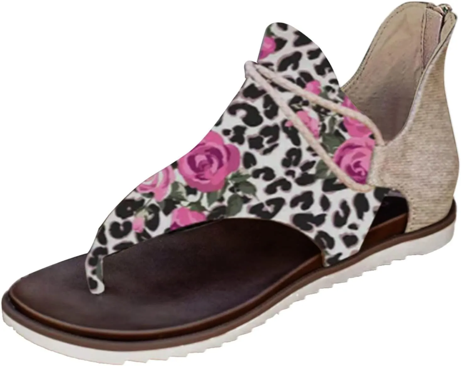 Eduavar Wedge Sandals for Women, Sandals for Women Lace Trim Ring Toe Floral Flat Sandals Dressy Summer Beach Sandals