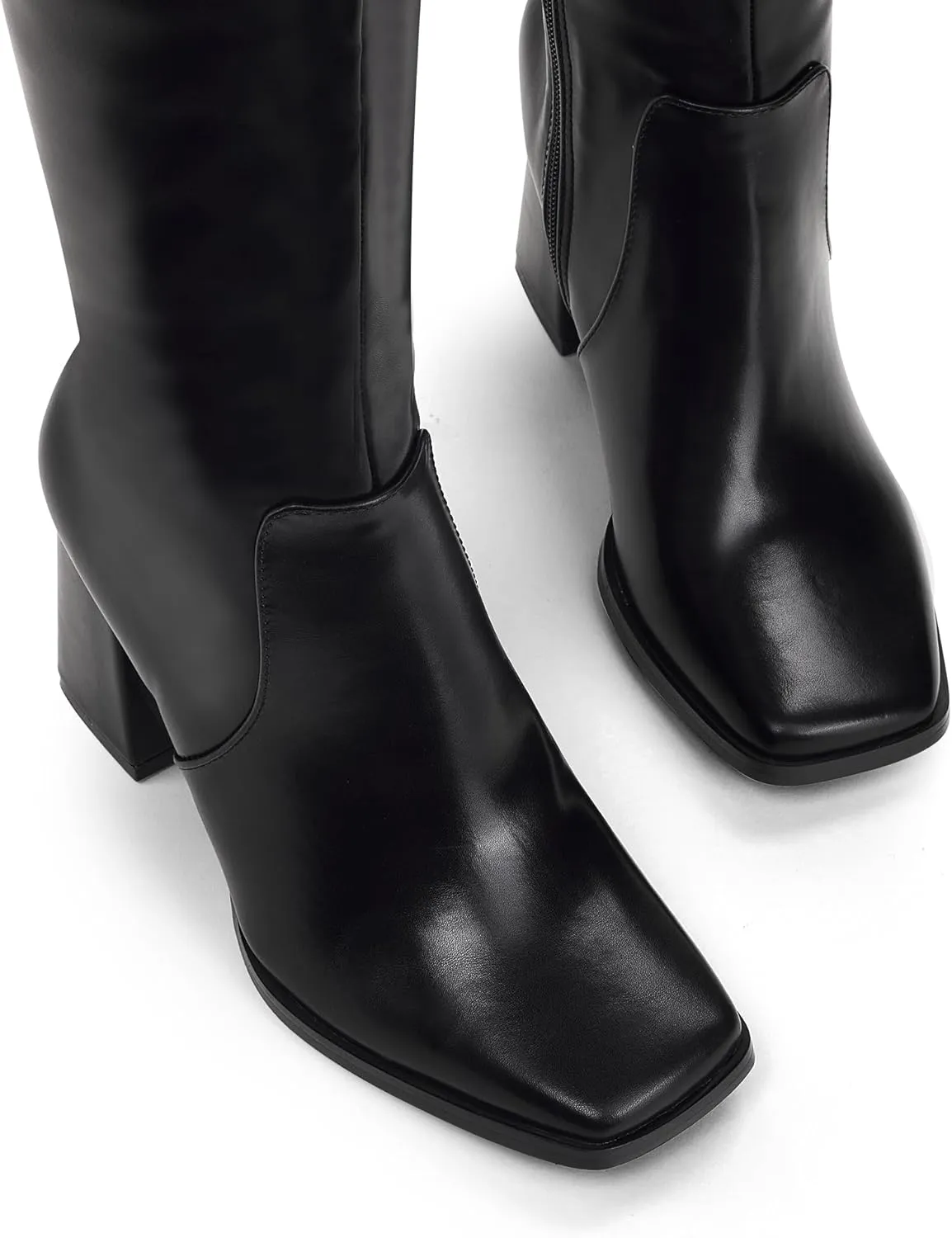Elisabet Tang Casual Classic Knee High Long Boots Square toe 4IN for Women - Trendy Daily Chunky Block Heel Tall Dressy Boots Comfortable