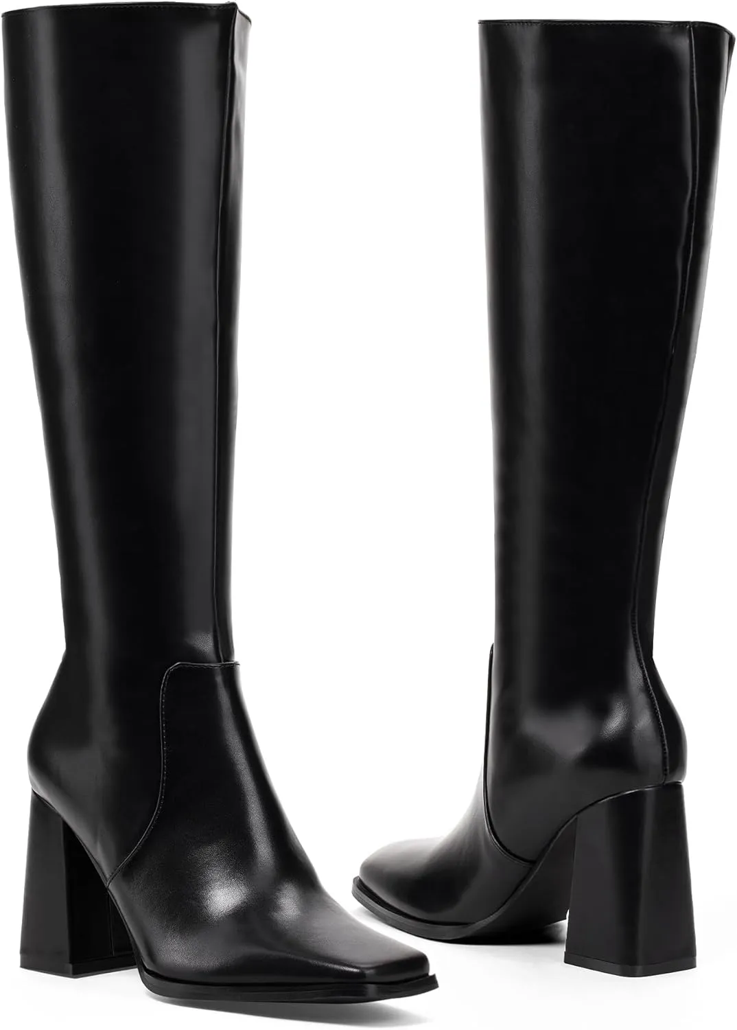 Elisabet Tang Casual Classic Knee High Long Boots Square toe 4IN for Women - Trendy Daily Chunky Block Heel Tall Dressy Boots Comfortable