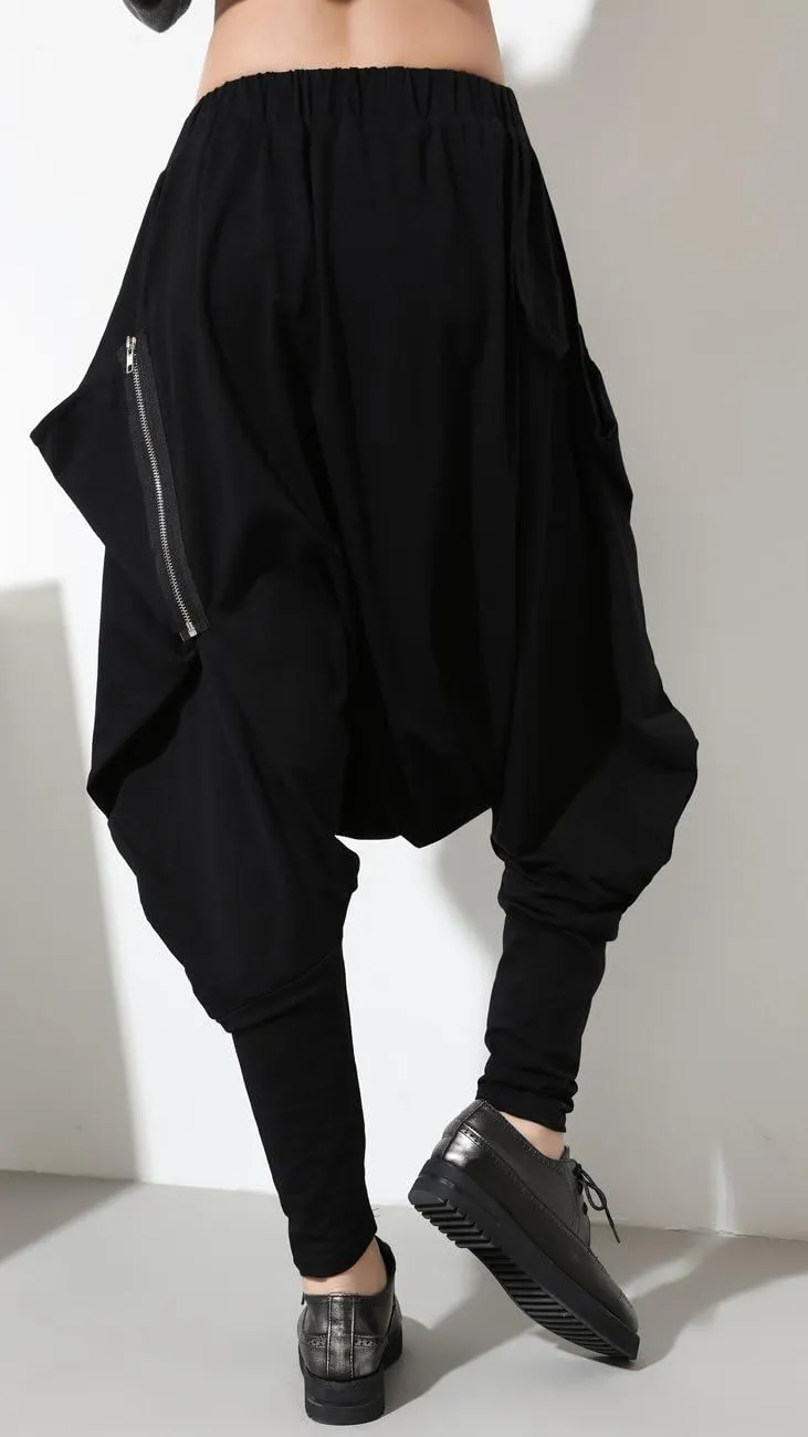 ellazhu Women's Black Unique Design Pocketed Harem Hippie Hip-Hop Pants GY1054 A