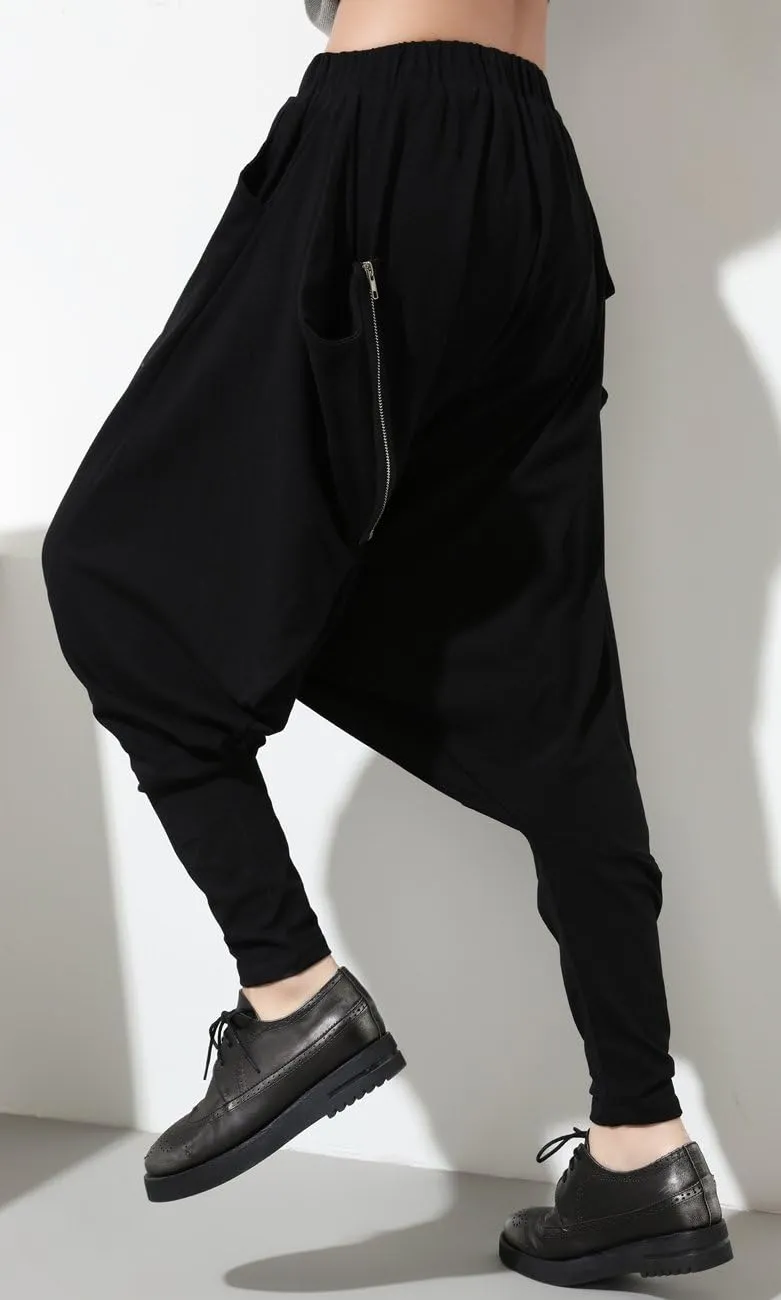 ellazhu Women's Black Unique Design Pocketed Harem Hippie Hip-Hop Pants GY1054 A