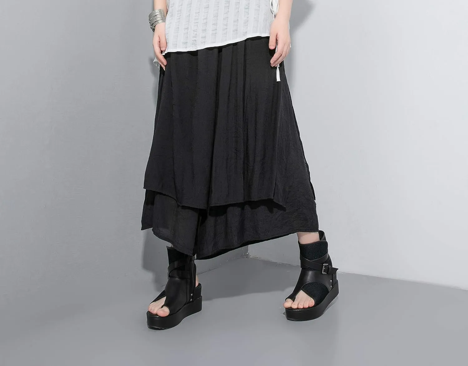 ellazhu Women's Loose Fit Wide Leg Pants with Side Pockets for Casual Lounge Wear Culottes Style GY2416 A