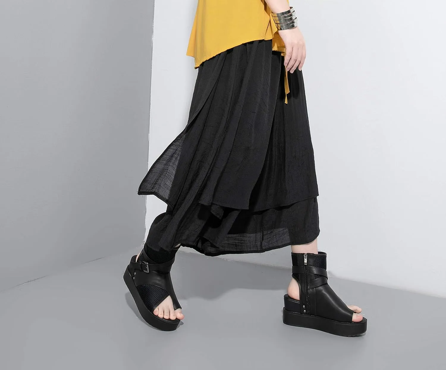 ellazhu Women's Loose Fit Wide Leg Pants with Side Pockets for Casual Lounge Wear Culottes Style GY2416 A